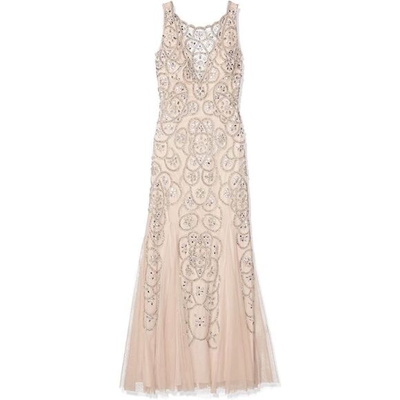 Aidan Mattox Dresses & Skirts - Aidan Mattox Champagne V-Neck Illusion Gown Size 2